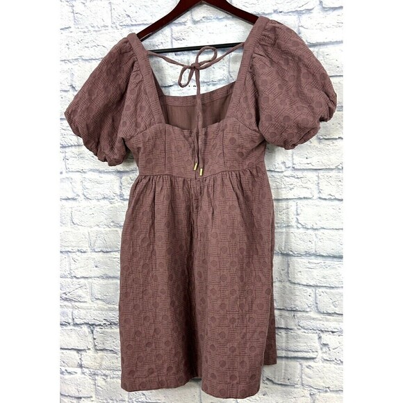 Madewell Floral Quilted Puff Sleeve Mini Dress Sz M Purple Flirty Hidden Zipper - Picture 4 of 12